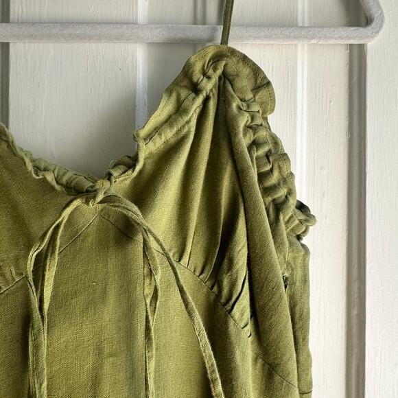 Casa Raki Selina Organic-Linen Voile Midi Dress Olive Green - Picture 5 of 8